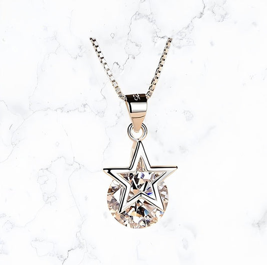 Silver Star Cushion CZ Necklace - Gemineye Jewellery