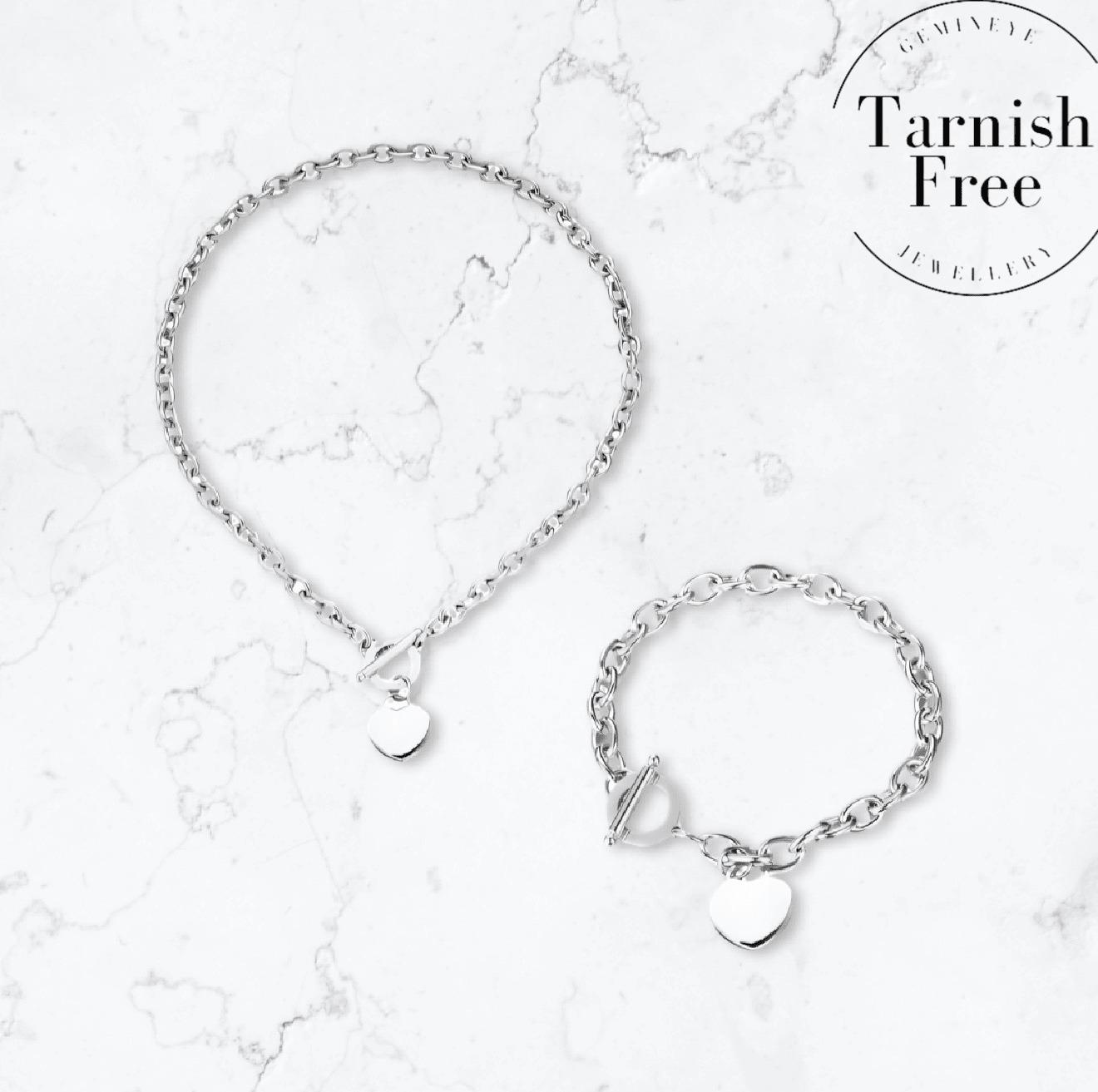 Silver T - Bar Heart Duo - Gemineye Jewellery