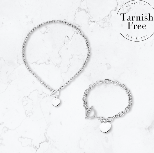 Silver T - Bar Heart Duo - Gemineye Jewellery