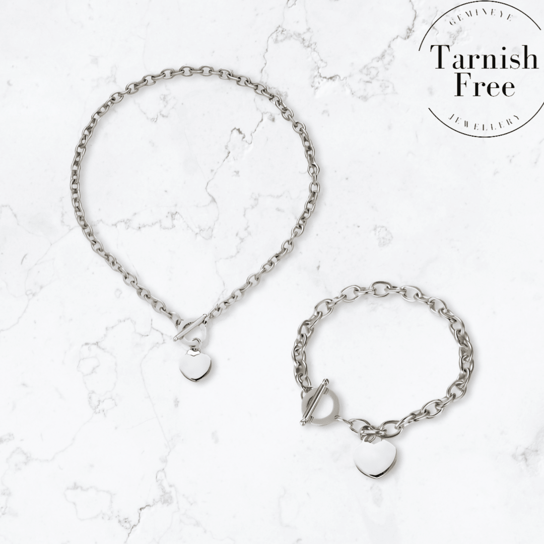 Silver T - Bar Heart Duo - Gemineye Jewellery