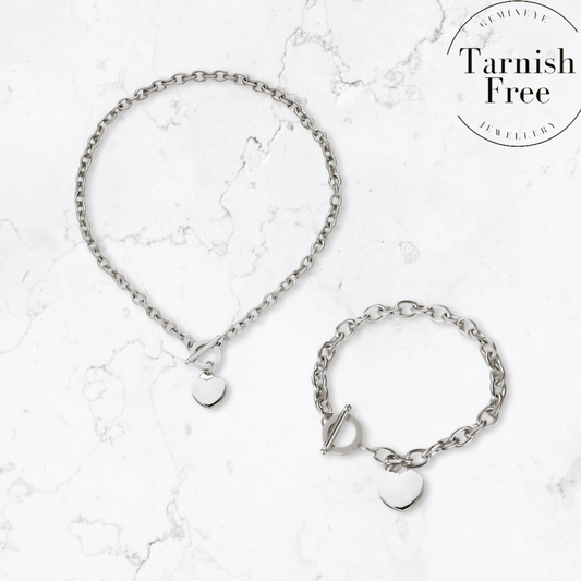 Silver T - Bar Heart Duo - Gemineye Jewellery