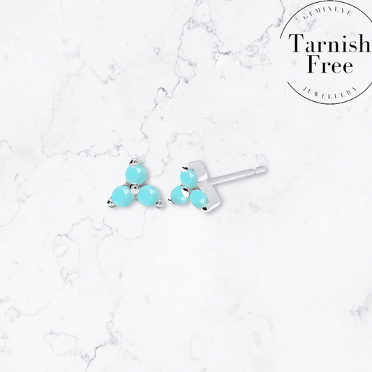 Silver Teal Triangle Studs - Gemineye Jewellery