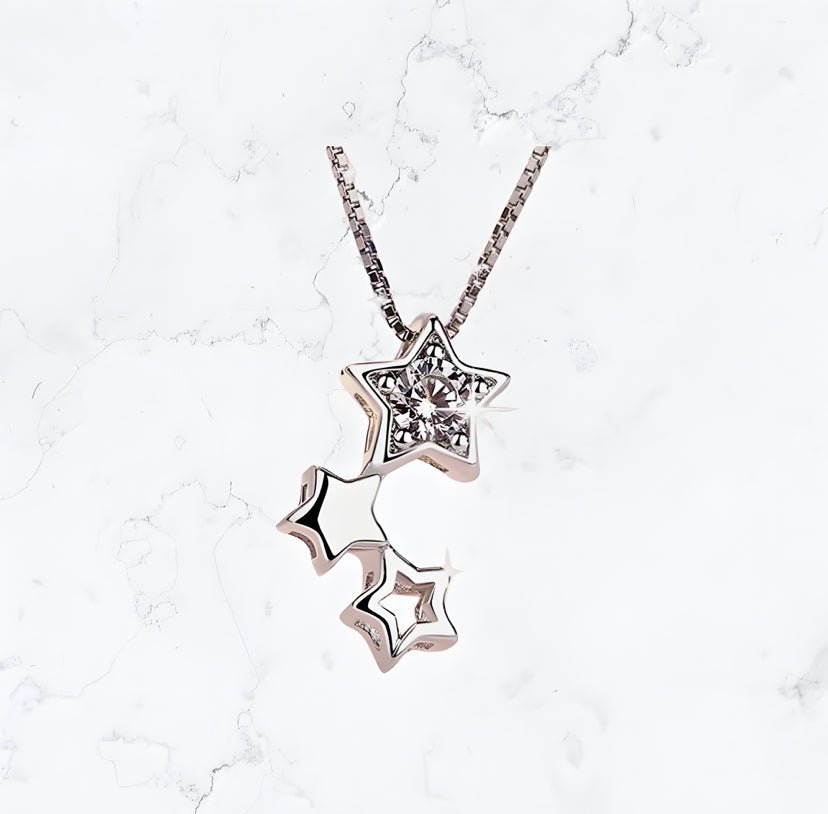 Silver Three Star CZ Necklace - Gemineye Jewellery