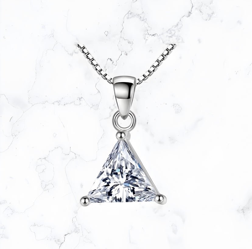 Silver Triangle CZ Pendant Necklace - Gemineye Jewellery