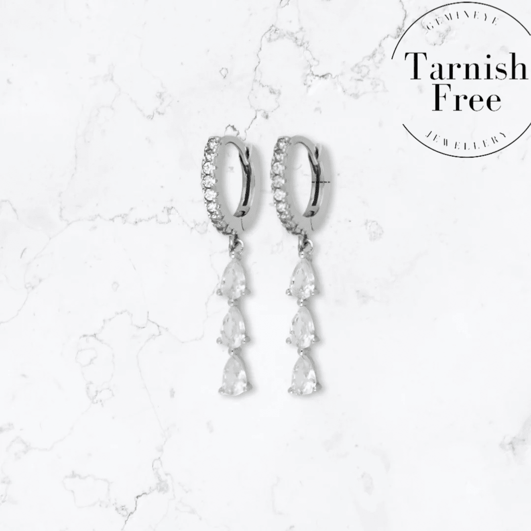 Silver Triple Drop Huggies - Gemineye Jewellery