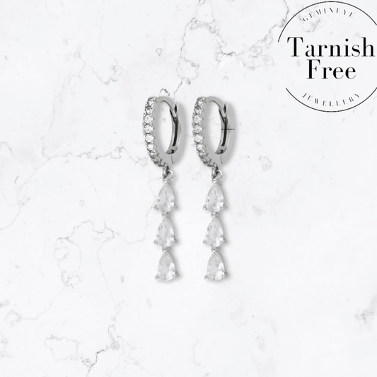 Silver Triple Drop Huggies - Gemineye Jewellery